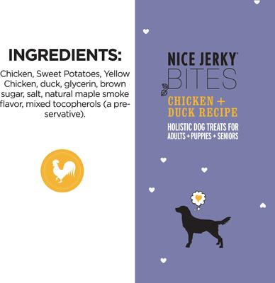 Show full view: I and Love and You Nice Jerky Bites Chicken and Duck Grain-Free Dog Treats, 4-oz bag slide 8 of 12