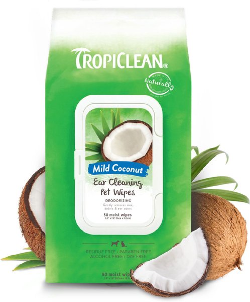 TropiClean Wax, Debris, & Odor Remover Ear Cleaning Wipes for Dogs & Cats