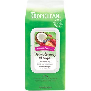 TropiClean Deep Cleaning Berry & Coconut Deodorizing Dog Wipes, 100 count