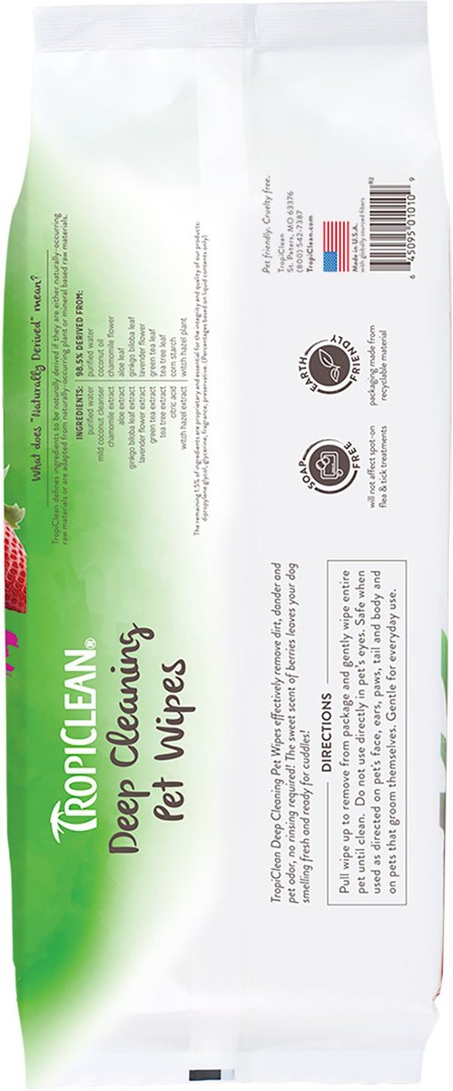 TropiClean Hypoallergenic Deodorizing Dog Wipes, 20 count
