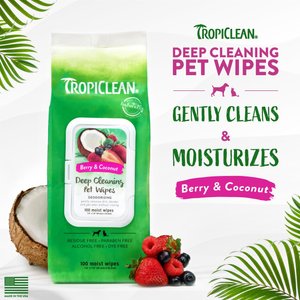 TropiClean Deep Cleaning Berry & Coconut Deodorizing Dog Wipes, 100 count