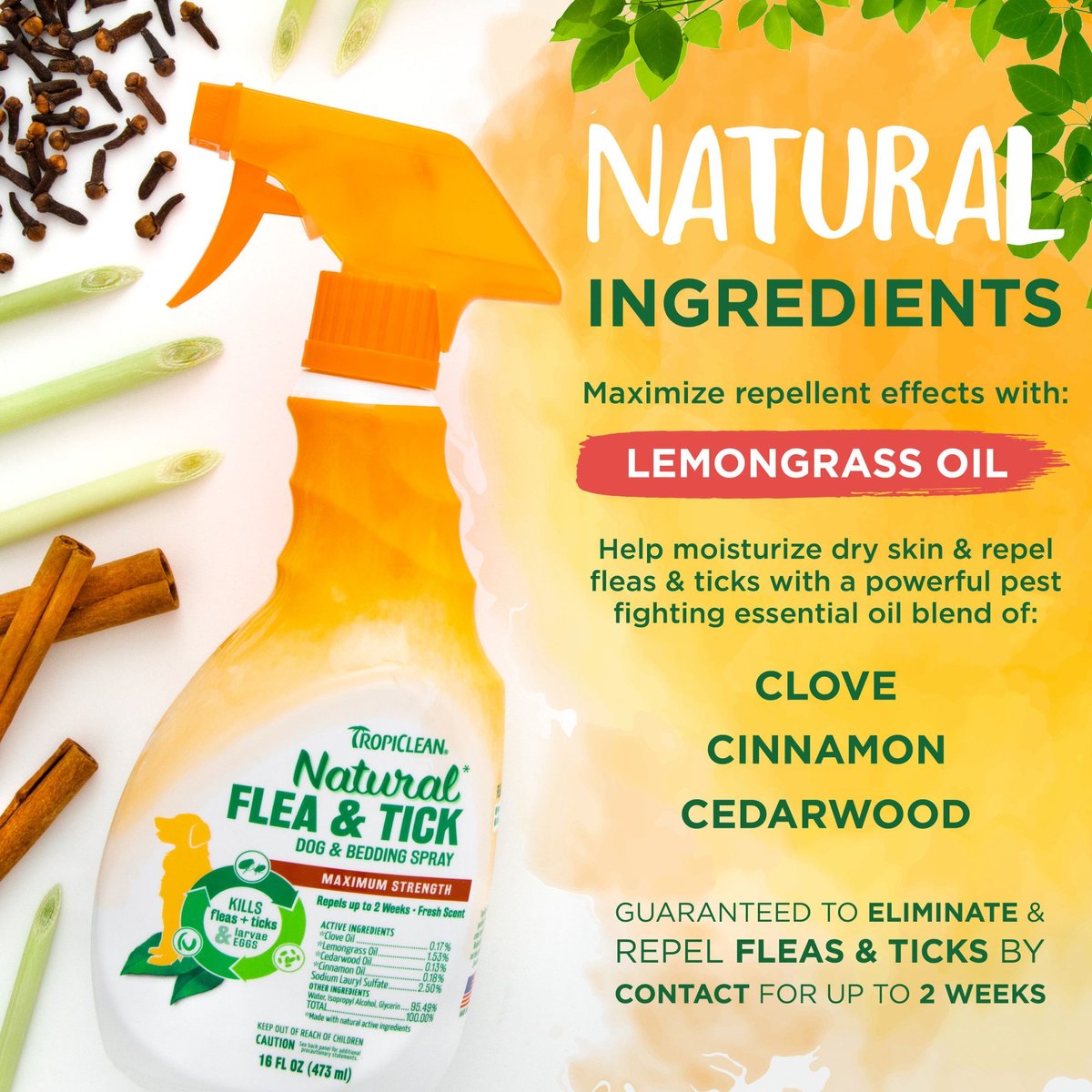 TROPICLEAN Natural Flea & Tick Dog & Bedding Spray, 16oz bottle