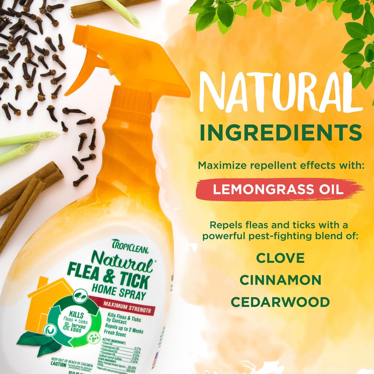 TROPICLEAN Natural Flea & Tick Dog & Bedding Spray, 32oz bottle