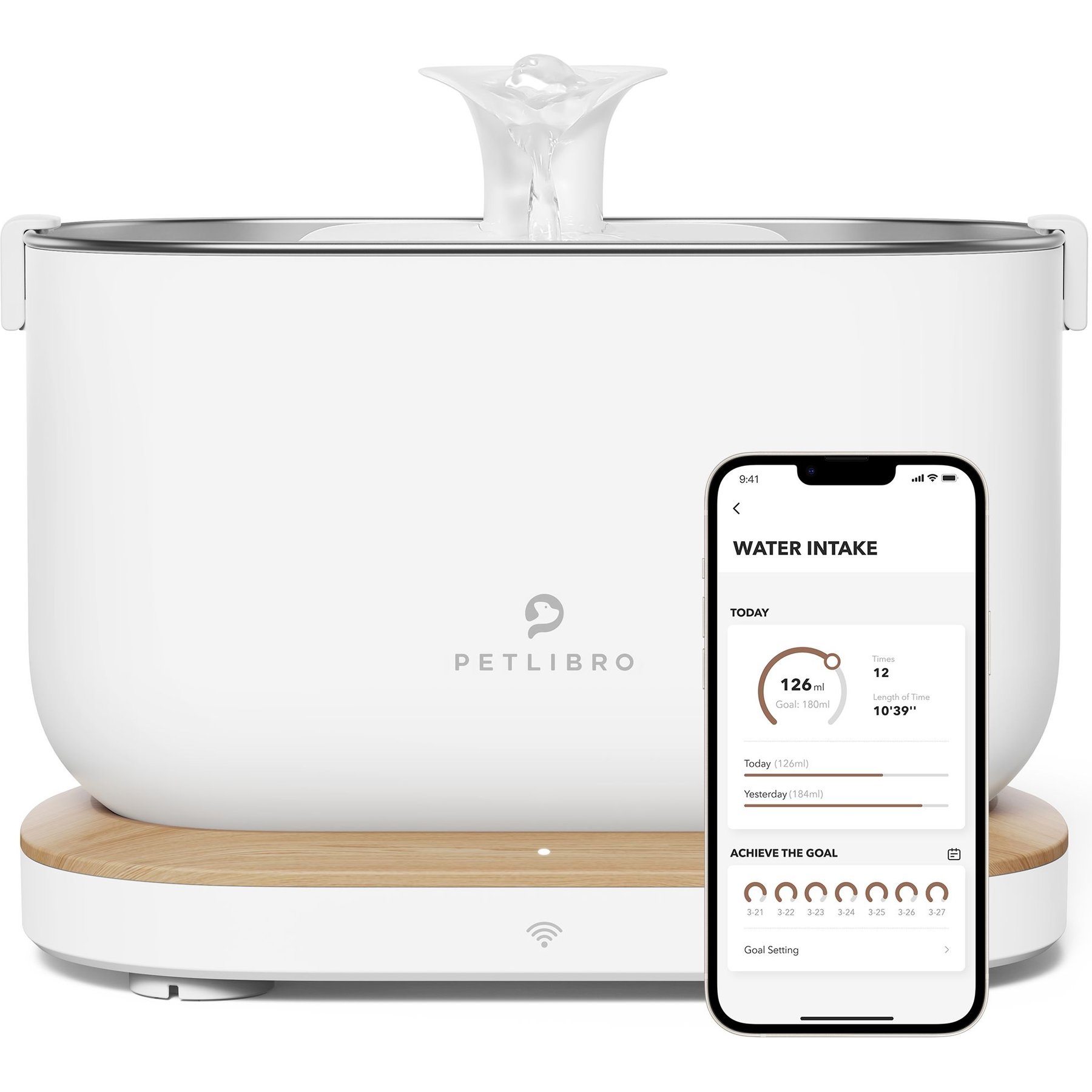 Petlibro Dockstream Wireless Water Pump App Cat Fountain + 1 Replacement Wireless Pump, White
