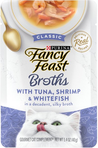 Fancy Feast Classic Broths with Tuna, Shrimp & Whitefish Supplemental Wet Cat Food Pouches, 1.4-oz pouch, case of 16 slide 1 of 10