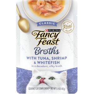 Fancy Feast Classic Broths with Tuna, Shrimp & Whitefish Supplemental Wet Cat Food Pouches, 1.4-oz pouch, case of 16