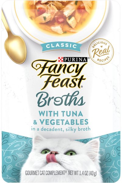 Fancy Feast Classic Broths with Tuna & Vegetables Supplemental Wet Cat Food Pouches, 1.4-oz pouch, case of 16 slide 1 of 10