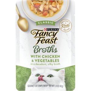 Fancy Feast Classic Broths with Chicken & Vegetables Supplemental Wet Cat Food Pouches, 1.4-oz, case of 16