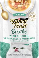 Fancy Feast Classic Broths with Chicken, Vegetables & Whitefish Supplemental Wet Cat Food Pouches, 1.4-oz, case of 16