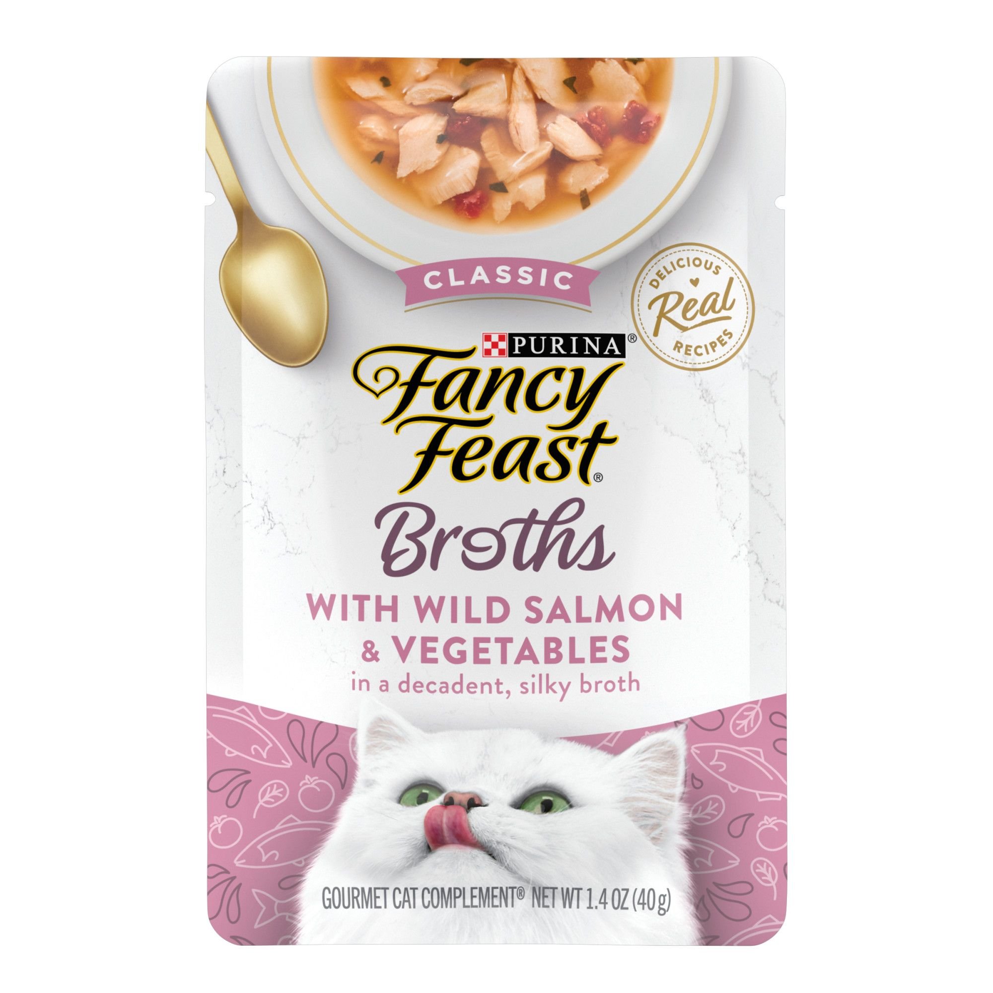 FANCY FEAST Classic Broths with Wild Salmon & Vegetables Supplemental Wet Cat Food Pouches