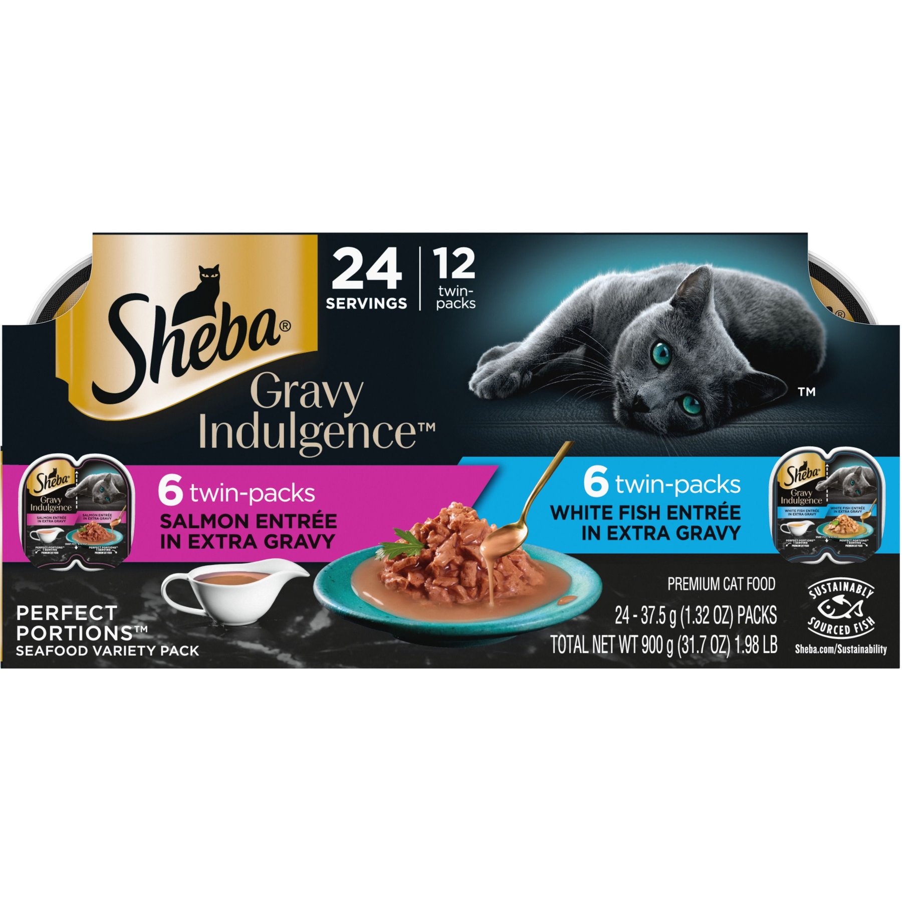 Sheba Gravy Indulgence Salmon White Fish in Gravy Variety Pack Grain Free Adult Wet Cat Food