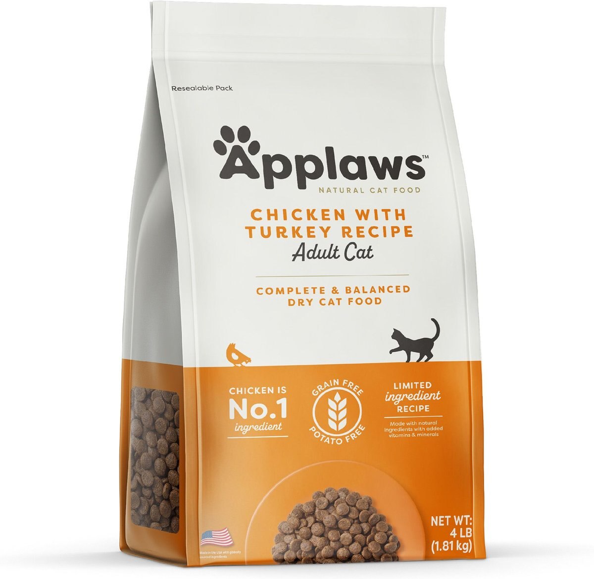 APPLAWS Complete Chicken with Turkey Recipe GrainFree Dry Cat Food, 4