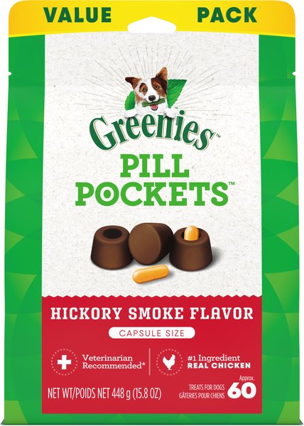 Greenies Pill Pockets Canine Hickory Smoke Flavor Dog Treats, Capsule Size, 60 count slide 1 of 10