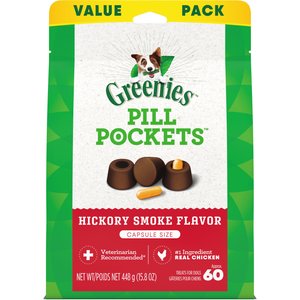 Greenies Pill Pockets Canine Hickory Smoke Flavor Dog Treats, Capsule Size, 60 count