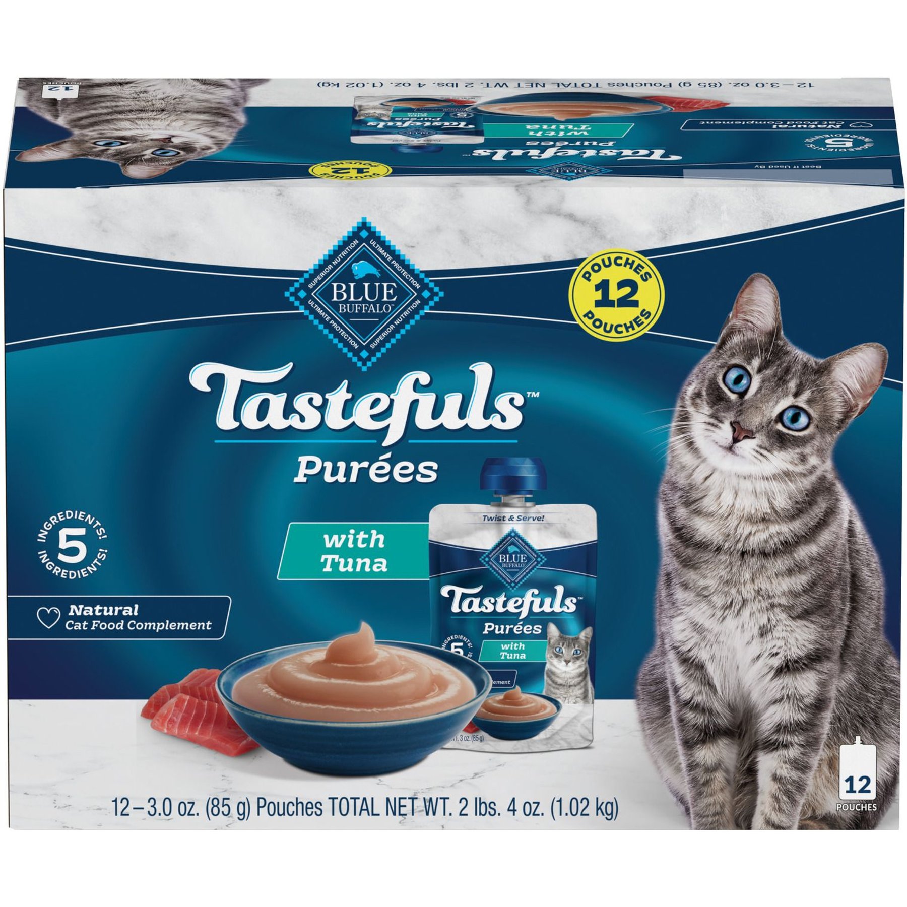 BLUE BUFFALO Tastefuls Adult Natural Purees Tuna Wet Cat Food 3