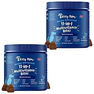 Zesty Paws Senior Advanced 11-in-1 Bites Beef Flavored Soft Chews Multivitamin Supplement for Senior Dogs,, 180 count
