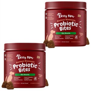 Zesty Paws Ancient Elements Probiotic Bites Bison Flavored Soft Chews Digestive Supplement for Dogs, 180 count