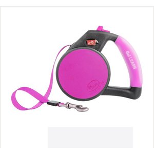 Wigzi Nylon Reflective Retractable Gel Dog Leash, Pink, Medium: 16-ft long
