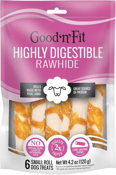 Good 'n' Fun Long-Lasting Small Rolls Chicken Liver Flavor Rawhide Chew Dog Treats, 6 count