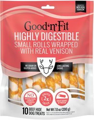 Good 'n' Fun Long-Lasting Small Rolls Venison Rawhide Chew Dog Treats, 10 count