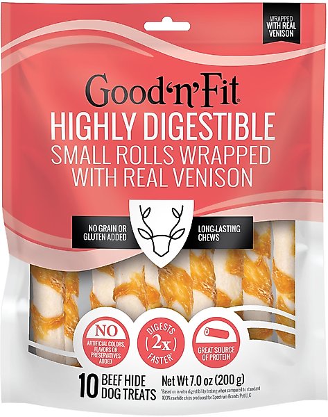 Show full view: Good 'n' Fun Long-Lasting Small Rolls Venison Rawhide Chew Dog Treats, 10 count slide 1 of 10