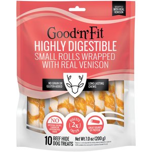 Good 'n' Fun Long-Lasting Small Rolls Venison Rawhide Chew Dog Treats, 10 count
