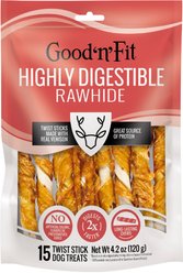 Good 'n' Fun Long-Lasting Twist Sticks Venison Rawhide Chew Dog Treats, 15 count