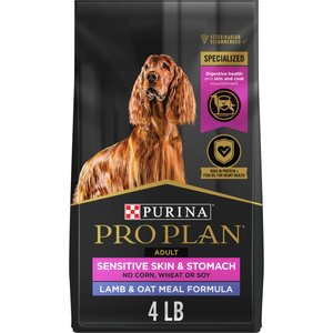 Purina Pro Plan Sensitive Skin & Stomach Adult with Probiotics Lamb & Oat Meal Formula High Protein Dry Dog Food, 4-lb bag