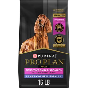 Purina Pro Plan Sensitive Skin & Stomach Adult with Probiotics Lamb & Oat Meal Formula High Protein Dry Dog Food, 16-lb bag