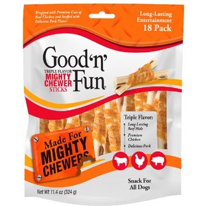 GOOD 'N' FUN Triple Flavor Mighty Chewer Sticks Chicken Rawhide Dog ...