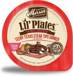 Merrick Lil' Plates Grain-Free Small Breed Wet Dog Food Teeny Texas Steak Tips Dinner, 3.5-oz tub, case of 12