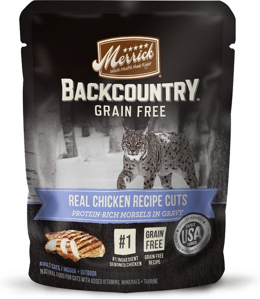 Merrick Backcountry Grain-Free Morsels in Gravy Real Chicken Recipe Cuts Cat Food Pouches, 3-oz, case of 24 slide 1 of 10