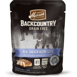 Merrick Backcountry Grain-Free Morsels in Gravy Real Chicken Recipe Cuts Cat Food Pouches, 3-oz, case of 24