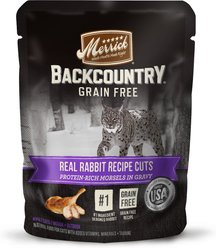 Merrick Backcountry Grain-Free Morsels in Gravy Real Rabbit Recipe Cuts Cat Food Pouches, 3-oz, case of 24