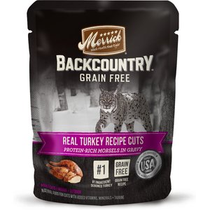 Merrick Backcountry Grain-Free Morsels in Gravy Real Turkey Recipe Cuts Cat Food Pouches, 3-oz, case of 24