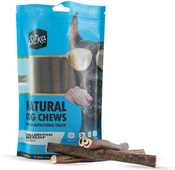Sitka Farms 6-inch Collagen Bee Pollen Flavor Dog Natural Chew Treats, 6 count