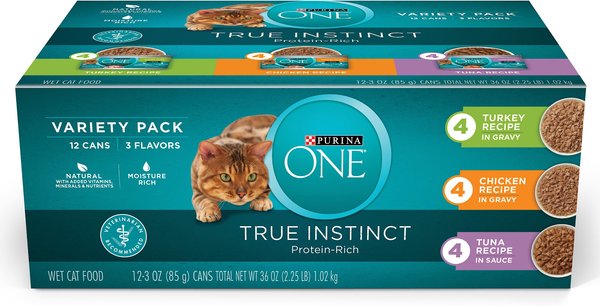 Purina ONE True Instinct Turkey, Chicken & Tuna Variety Pack Canned Cat Food, 3-oz, case of 12 slide 1 of 10