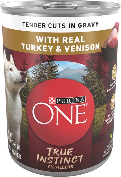 Purina ONE SmartBlend True Instinct Tender Cuts in Gravy with Real Turkey & Venison Canned Dog Food, 13-oz, case of 12 slide 1 of 11