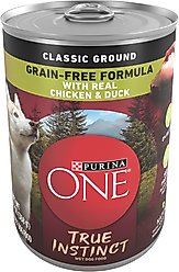Purina ONE SmartBlend Grain-Free True Instinct Classic Ground with Real Chicken & Duck Canned Dog Food, 13-oz, case of 12