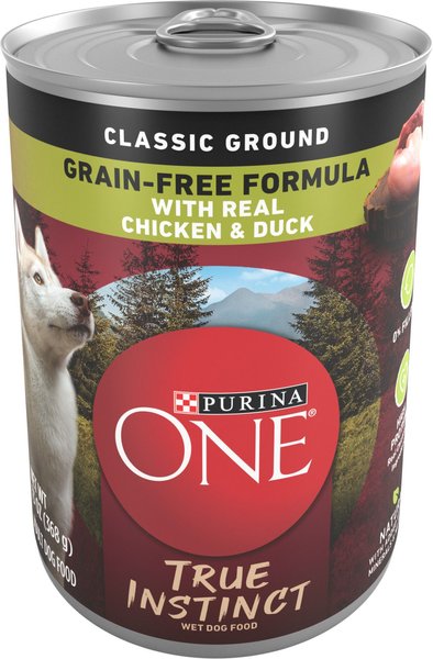 Purina ONE SmartBlend Grain-Free True Instinct Classic Ground with Real Chicken & Duck Canned Dog Food, 13-oz, case of 12 slide 1 of 10