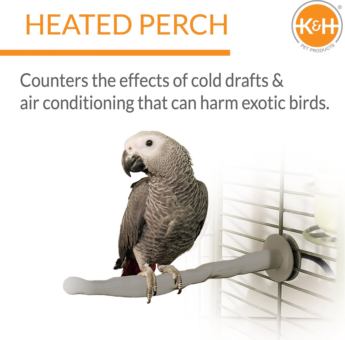 K&H PET PRODUCTS Thermo-Perch Heated Bird Perch Gray, Small 