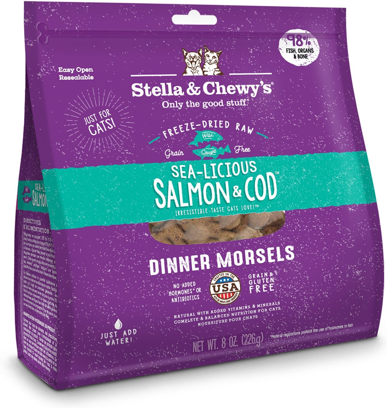 STELLA & CHEWY'S Sealicious Salmon & Cod Dinner Morsels FreezeDried Raw Cat Food, 8oz bag