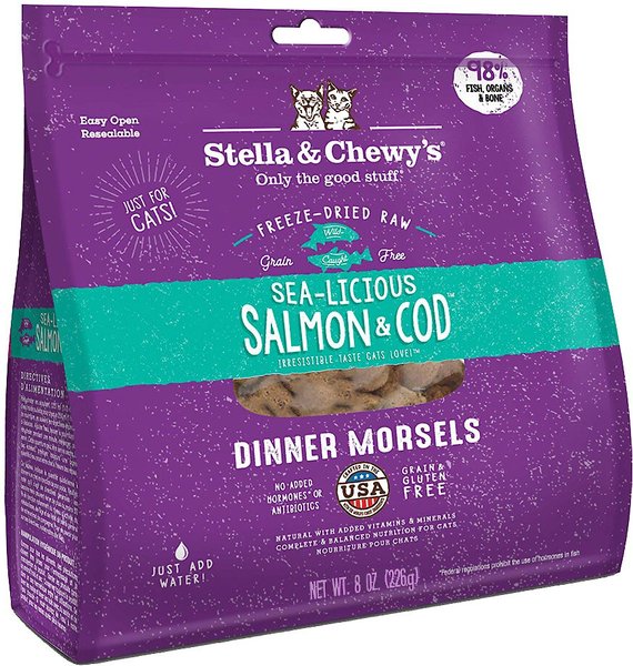 Stella & Chewy's Sea-licious Salmon & Cod Dinner Morsels Freeze-Dried Raw Cat Food, 8-oz bag slide 1 of 9