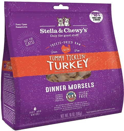 Stella & Chewy's Tummy Ticklin' Turkey Dinner Morsels Freeze-Dried Raw Cat Food, 18-oz bag