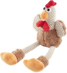 GoDog Checkers Chew Guard Rooster Squeaky Plush Dog Toy, Brown, Small
