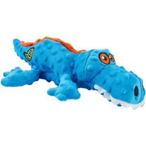 goDog Gators Chew Guard Squeaky Plush Dog Toy, Blue, Large