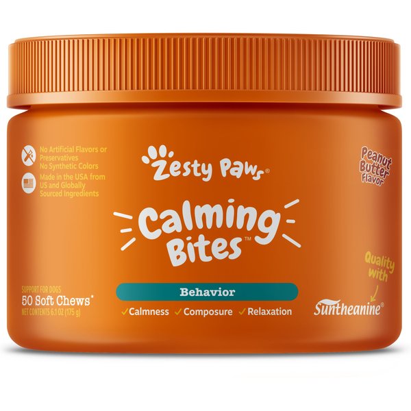 Zesty Paws Hemp Calming Bites Peanut Butter Flavored Soft Chews Composure & Relaxation Supplement for Dogs