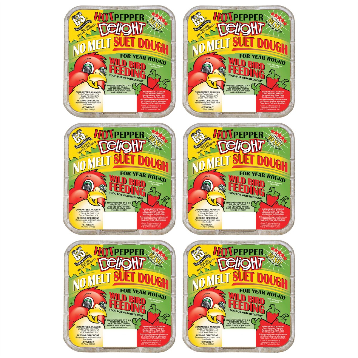 C&S Hot Pepper Delight No Melt Suet Dough Wild Bird Food, 11.75oz tray
