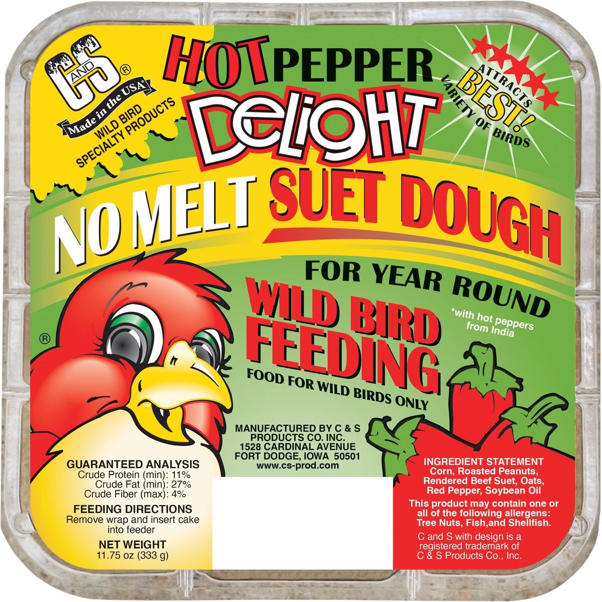 C&S Hot Pepper Delight No Melt Suet Dough Wild Bird Food, 11.75-oz tray