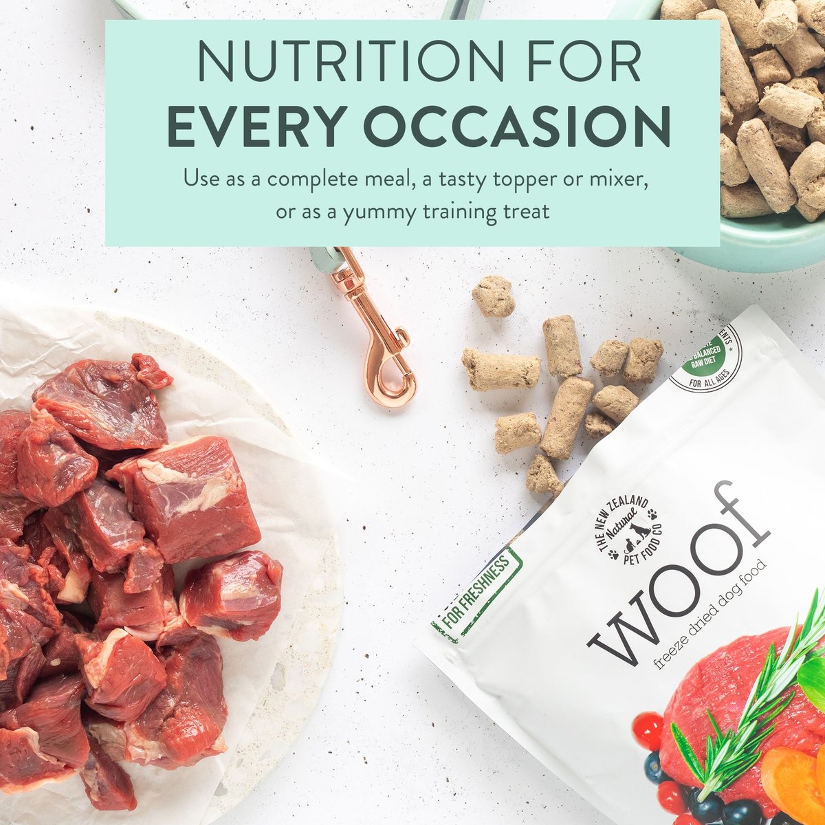The New Zealand Natural Pet Food Co. Woof Travel Treat Wild Goat Grain-Free Freeze-Dried Dog Treats, 1.76-oz bag